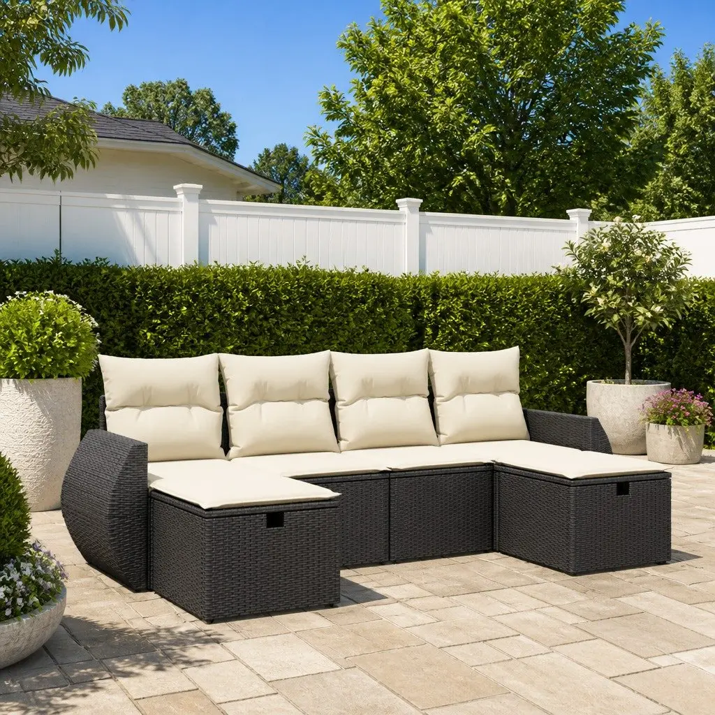 Garden Sofa Set 6 Piece Outdoor Furniture Patio Seating Black Modular Lounge