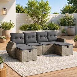 Comfortable 6-Piece Garden Sofa Set with Grey Cushions