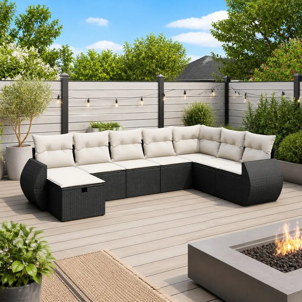 Garden Sofa Set 8 Piece Outdoor Furniture Modular Black Poly Rattan