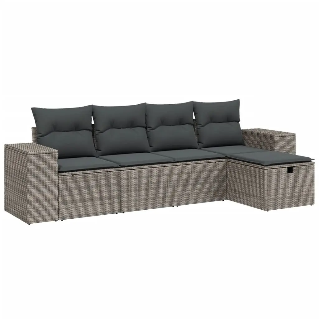 5 Piece Garden Sofa Set Outdoor Patio Furniture with Cushions Grey Poly Rattan