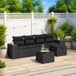 Garden Sofa Set 6 Piece Outdoor Furniture Black Poly Rattan Patio Lounge Seating