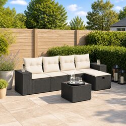 Comfortable Black Garden Sofa Set: 6 Piece Outdoor Seating