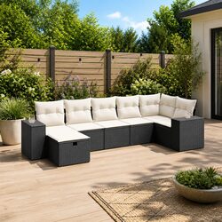 7 Piece Garden Sofa Set Outdoor Furniture Patio Lounge Sectional Black Poly