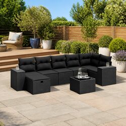 Comfortable 8 Piece Black Garden Sofa Set with Cushions