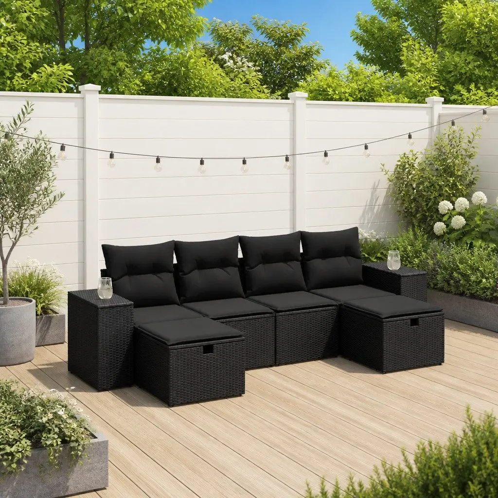 Garden Sofa Set Outdoor Furniture 6 Piece Patio Seating Black