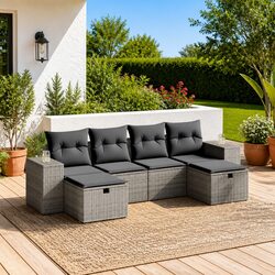 Reliable 6-Piece Grey Poly Rattan Outdoor Sofa Set