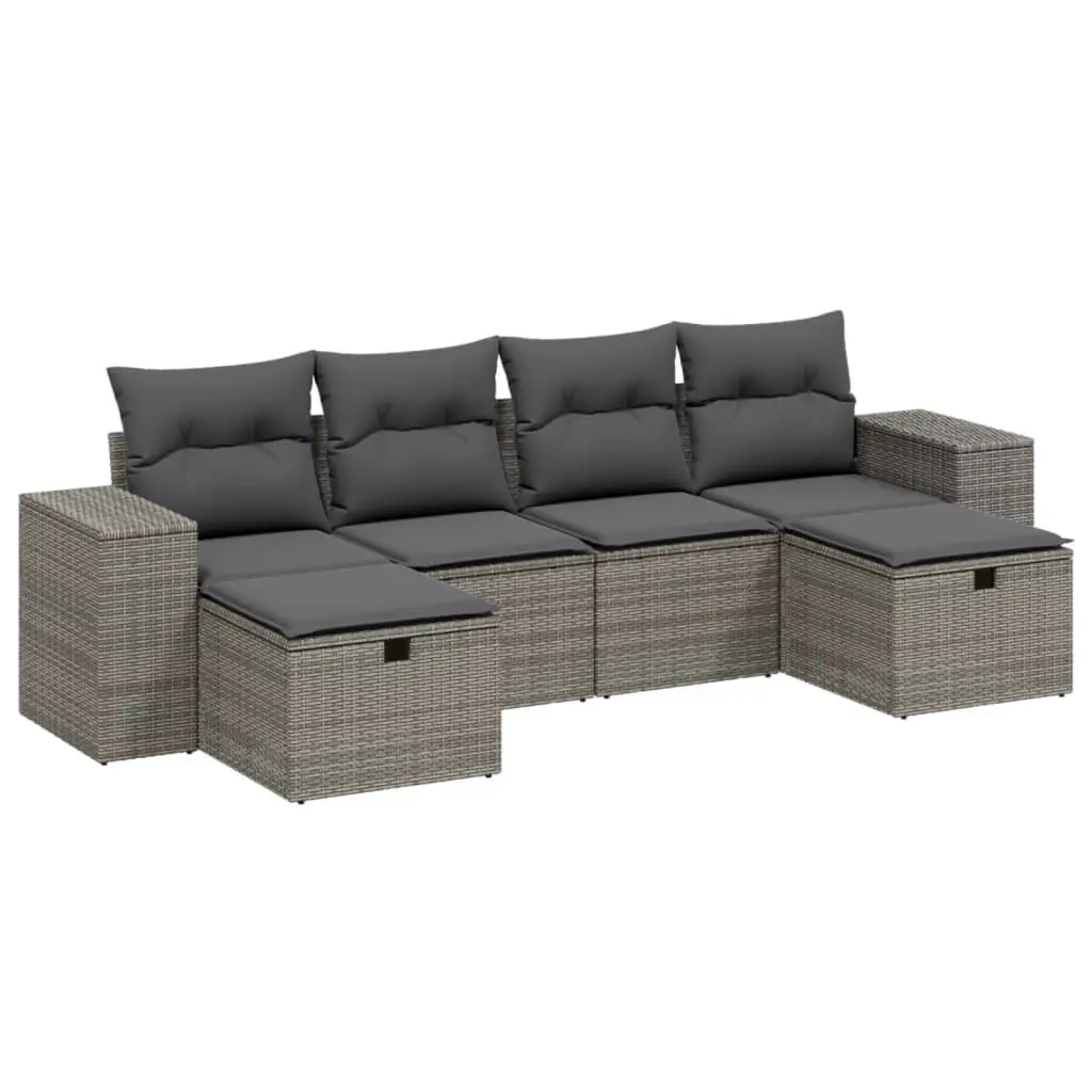 Garden Sofa Set Modular Outdoor Furniture 6 Piece Grey Poly Rattan