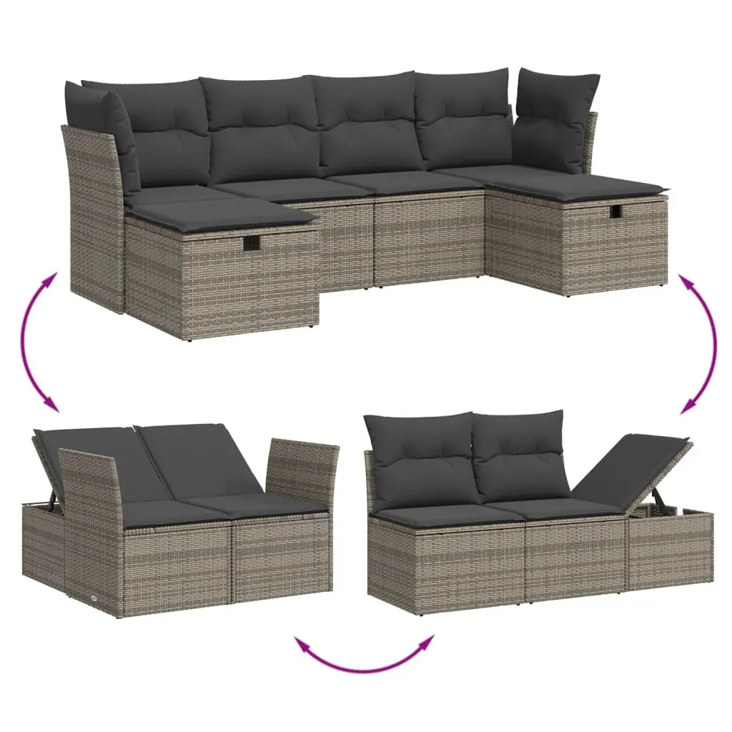 Garden Sofa Set Modular Outdoor Furniture 6 Piece Grey Poly Rattan