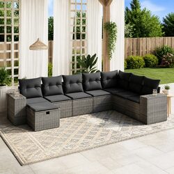 Garden Sofa Set 8 Piece Grey Outdoor Furniture Patio Seating with Cushions