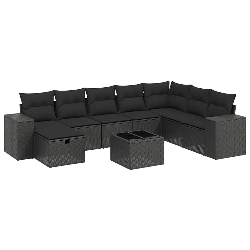 Garden Sofa Set 9 Piece Modular Outdoor Furniture Black Poly Rattan