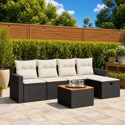 Garden Sofa Set 6 Piece Outdoor Furniture Black Poly Rattan Patio Lounge Seating