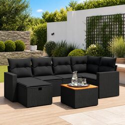 Reliable 7 Piece Black Garden Sofa Set with Removable Cushions
