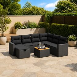 Reliable 8-Piece Black Outdoor Sofa Set with Cushions
