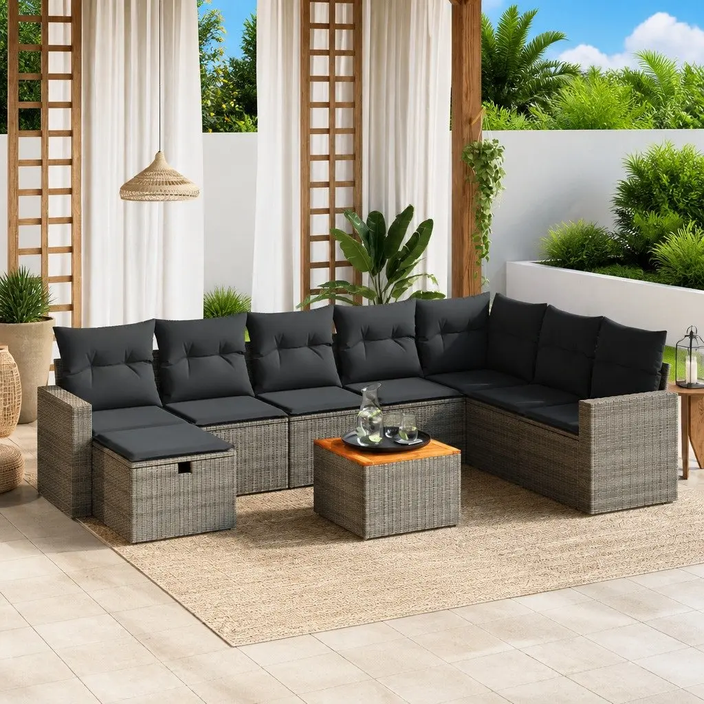 Garden Sofa Set Modular Outdoor Furniture 9 Piece Grey Poly Rattan