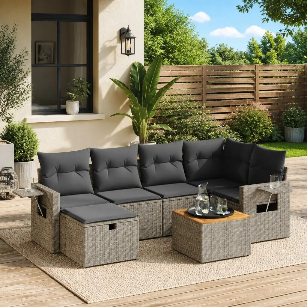 Garden Sofa Set 7 Piece Outdoor Furniture Grey Patio Lounge Seating
