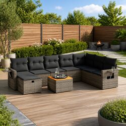 Value-Driven 9-Piece Grey Garden Sofa Set with Cushions