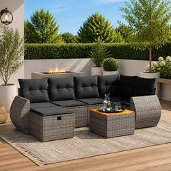 Comfortable Grey 7 Piece Garden Sofa Set with Cushions
