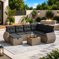 Warm and Inviting 8-Piece Grey Sofa Set for Outdoors