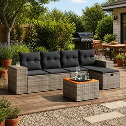 6-Piece Grey Garden Sofa Set: Practical and Affordable