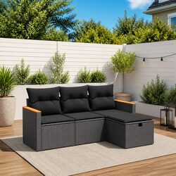 Comfortable and Durable 4-Piece Black Garden Sofa Set