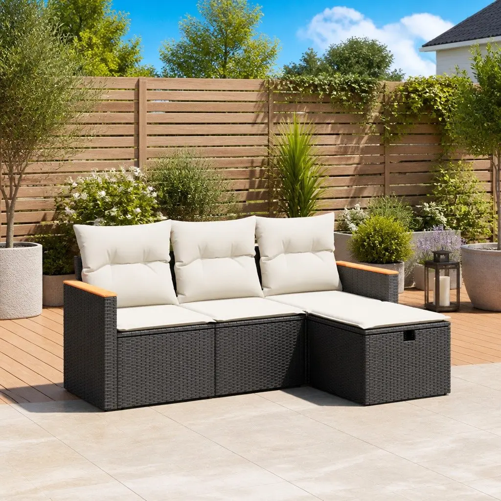 4 Piece Garden Sofa Set Outdoor Patio Furniture Black Cushions Rattan