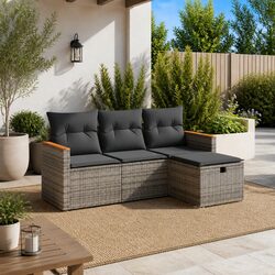 Reliable 4 Piece Grey Garden Sofa Set with Cushions