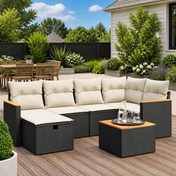 Affordable 7 Piece Black Garden Sofa Set with Quality Design