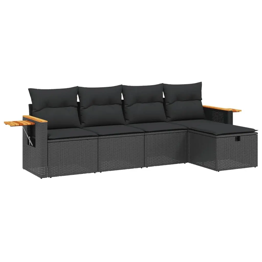 5 Piece Garden Sofa Set Outdoor Furniture Black Cushions