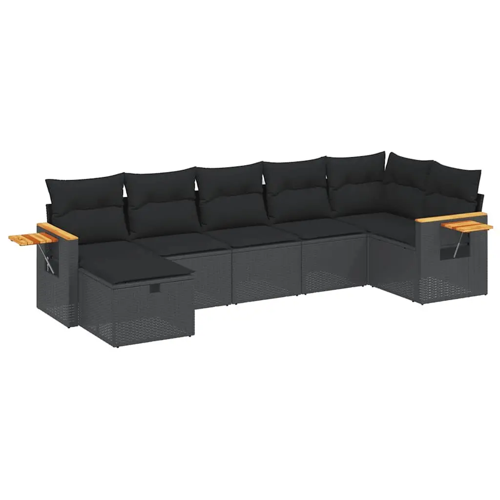 Garden Sofa Set 7 Piece Outdoor Furniture Black Poly Rattan Modular Patio