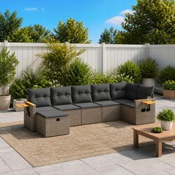 Comfortable 7 Piece Grey Garden Sofa Set with Cushions