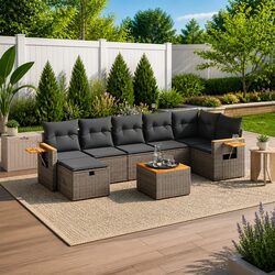 Comfortable 8 Piece Garden Sofa Set in Grey Rattan