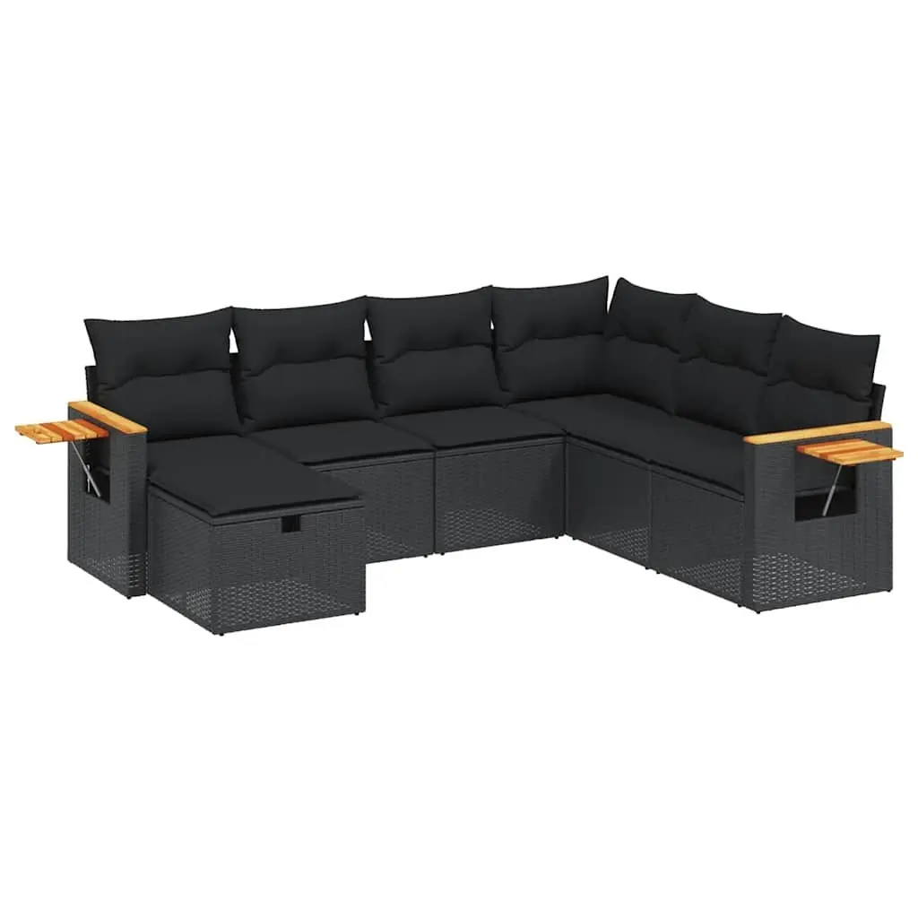 7 Piece Garden Sofa Set Outdoor Patio Furniture Black Poly Rattan