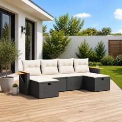 Garden Sofa Set 6-Piece - Comfortable Black Outdoor Furniture