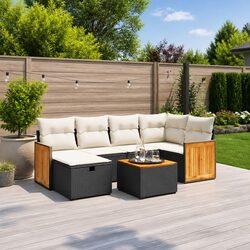 Garden Sofa Set 7 Piece Outdoor Furniture Patio Lounge with Cushions Black