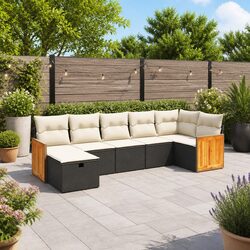 Comfortable 7 Piece Garden Sofa Set with Black Cushions