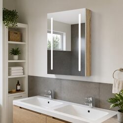 LED Bathroom Vanity Mirror Cabinet Wall Mounted Storage White Oak 50x13x70cm