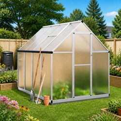 Greenhouse with Base Frame Silver 224x169x202cm Walk-in Garden Polycarbonate