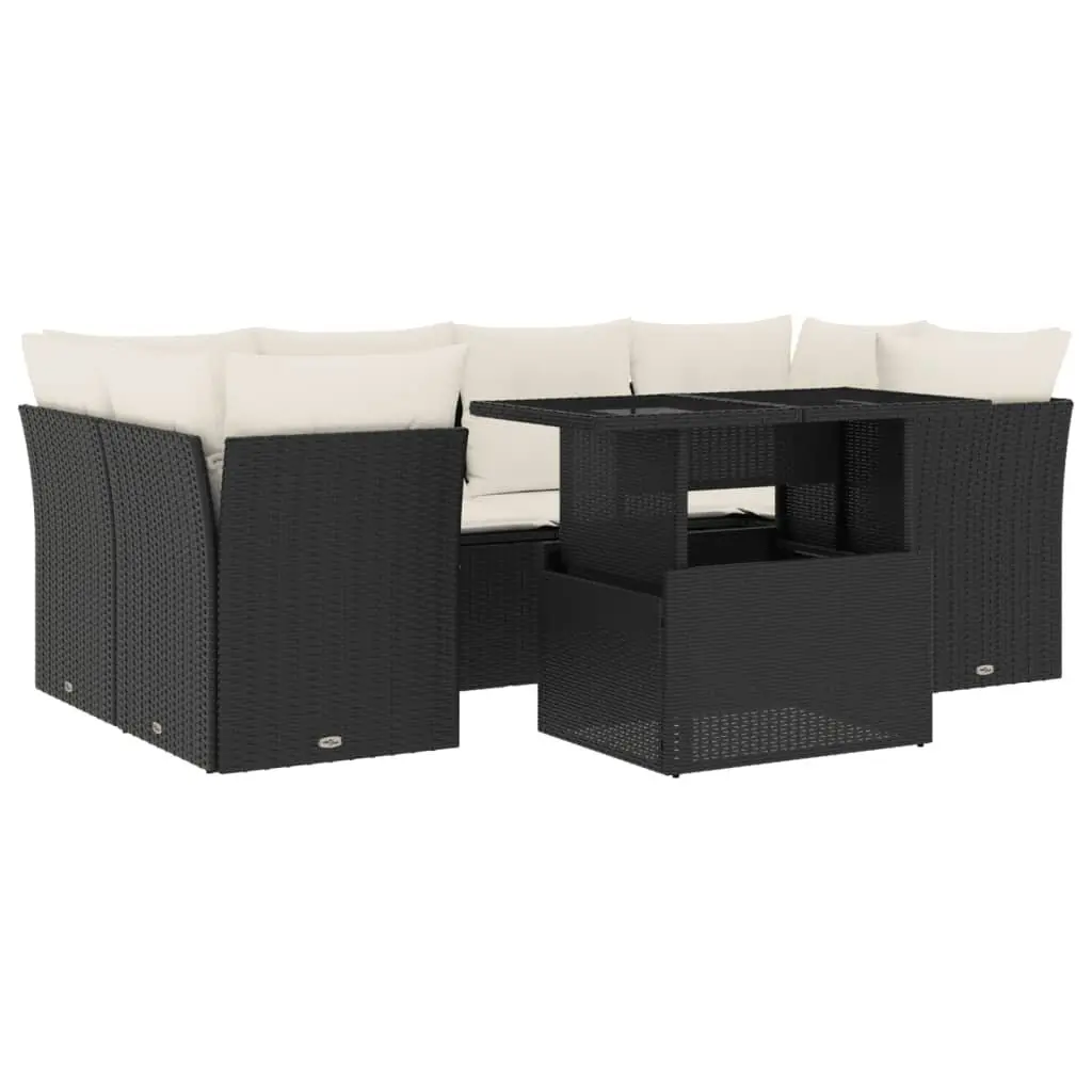 7 Piece Outdoor Garden Sofa Set Adjustable Dining Coffee Table Poly Rattan Black