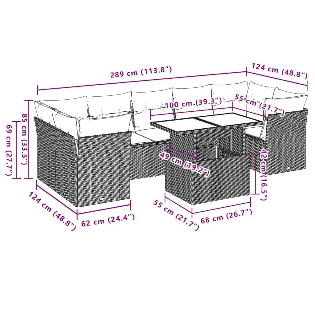 Garden Sofa Set 8 Piece Outdoor Furniture Patio Lounge Black Poly Rattan