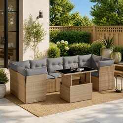 Practical 8 Piece Beige Sofa Set for Comfortable Outdoor Use