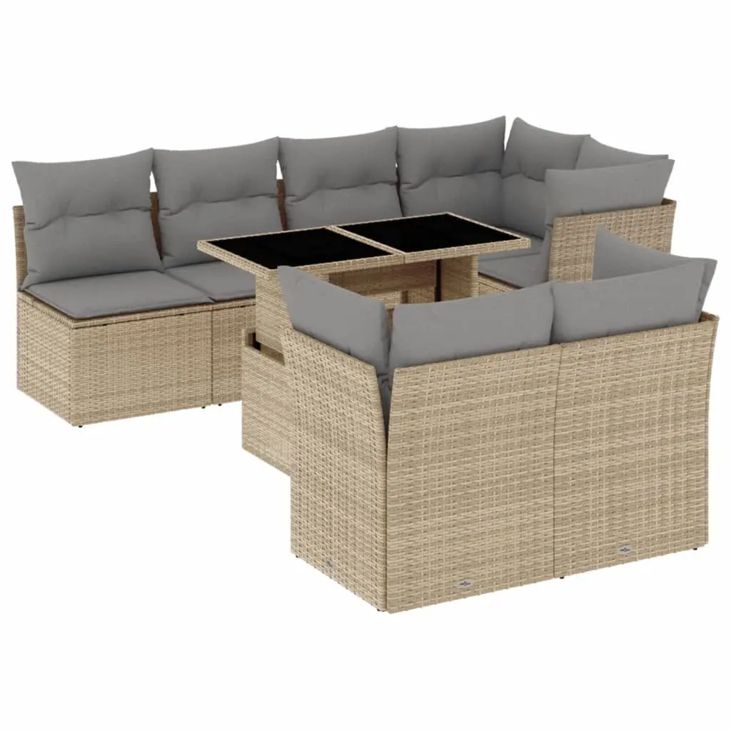 Garden Sofa Set Outdoor Furniture 8 Piece Modular Beige with Cushions