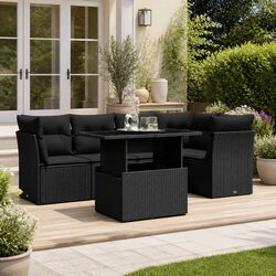 Comfortable 6 Piece Black Rattan Sofa Set for Outdoors