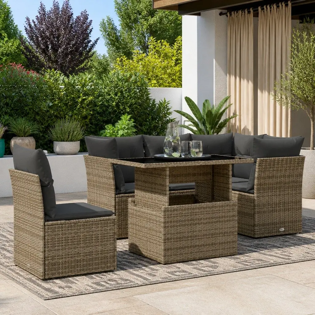 Outdoor Garden Sofa Set Grey Modular 6 Piece with Cushions Patio Furniture