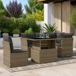 Comfortable 6 Piece Grey Poly Rattan Sofa Set