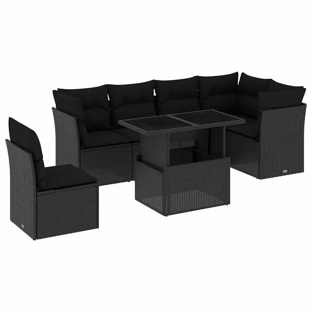 7 Piece Garden Sofa Set Outdoor Patio Furniture Black PE Rattan with Cushions