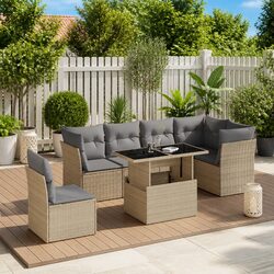 Comfortable 7 Piece Garden Sofa Set - Beige Rattan