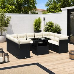 Comfortable 10 Piece Black Rattan Garden Sofa Set