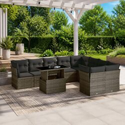 Garden Sofa Set 10 Piece Outdoor Furniture Patio Sectional Grey Cushions Modular