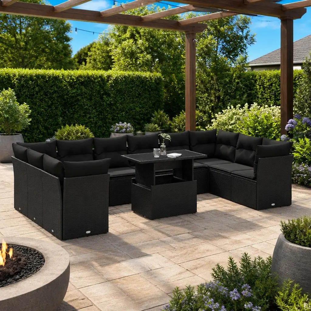 11 Piece Black Outdoor Sofa Set