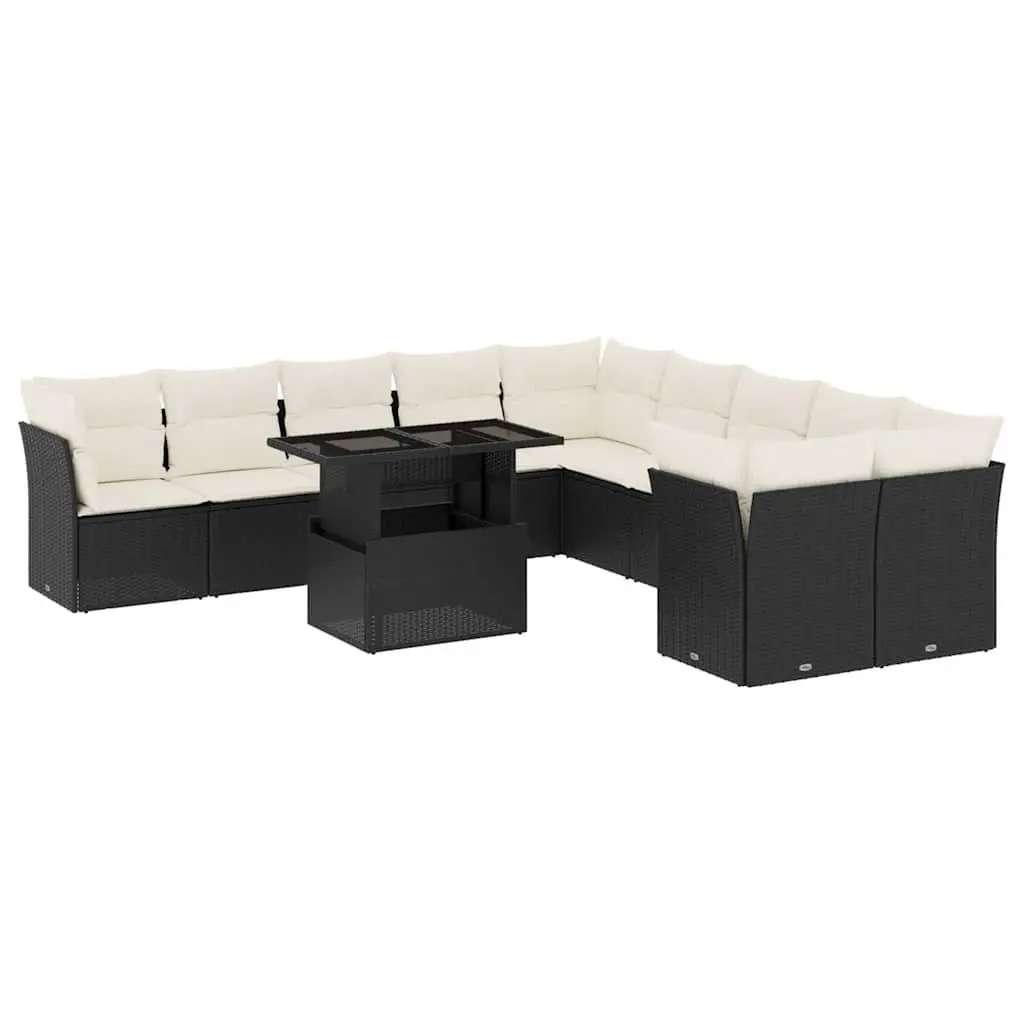 Garden Sofa Set Modular Outdoor Furniture 11 Piece Black PE Rattan